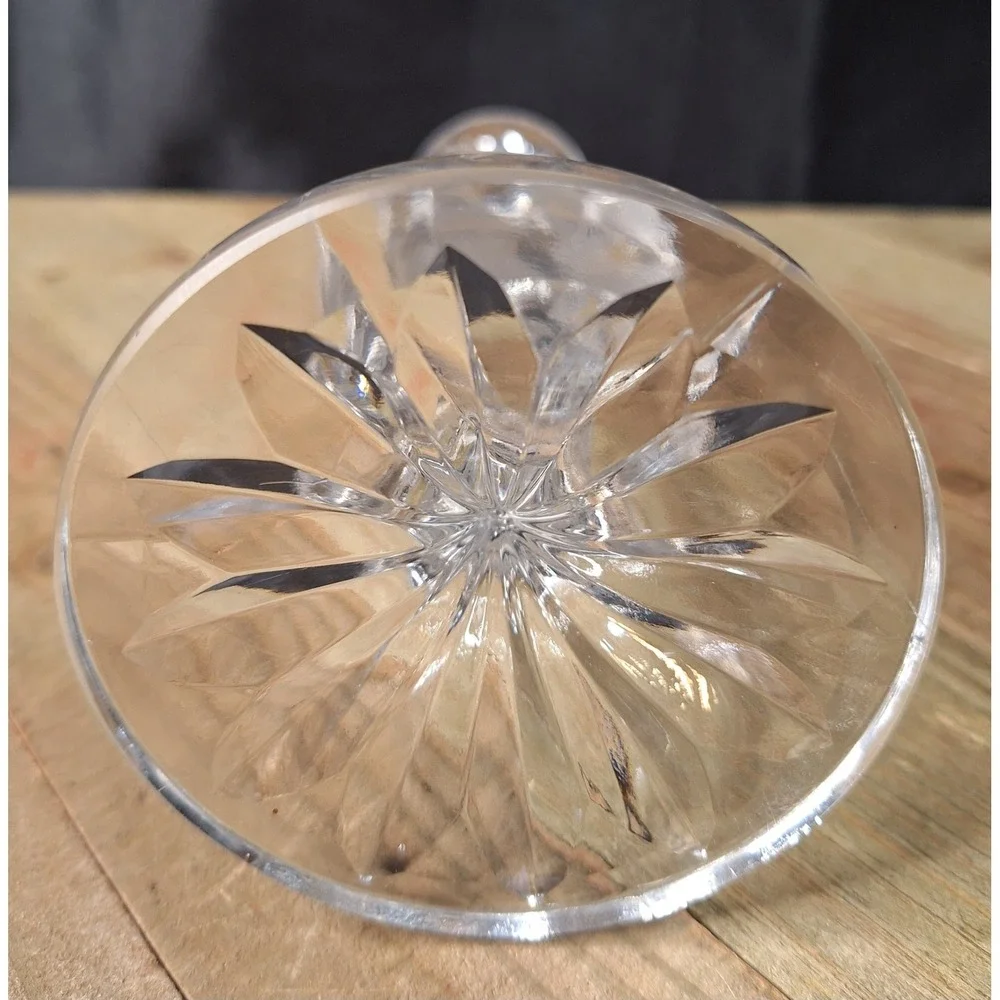 Vintage Etched Crystal Rose Candlestick Holder Faceted Glass Starburst Base 7.5
